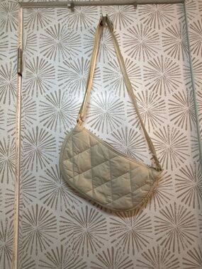 Quilted Crescent Shoulder Bag in Cream